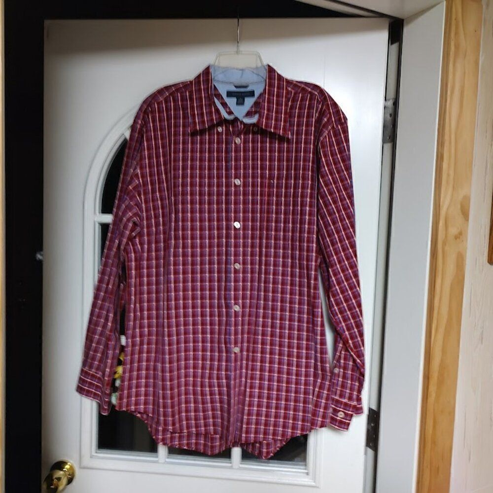 New Tommy Hilfiger Red Plaid Long Sleeve Button Down Shirt Size Men's XL